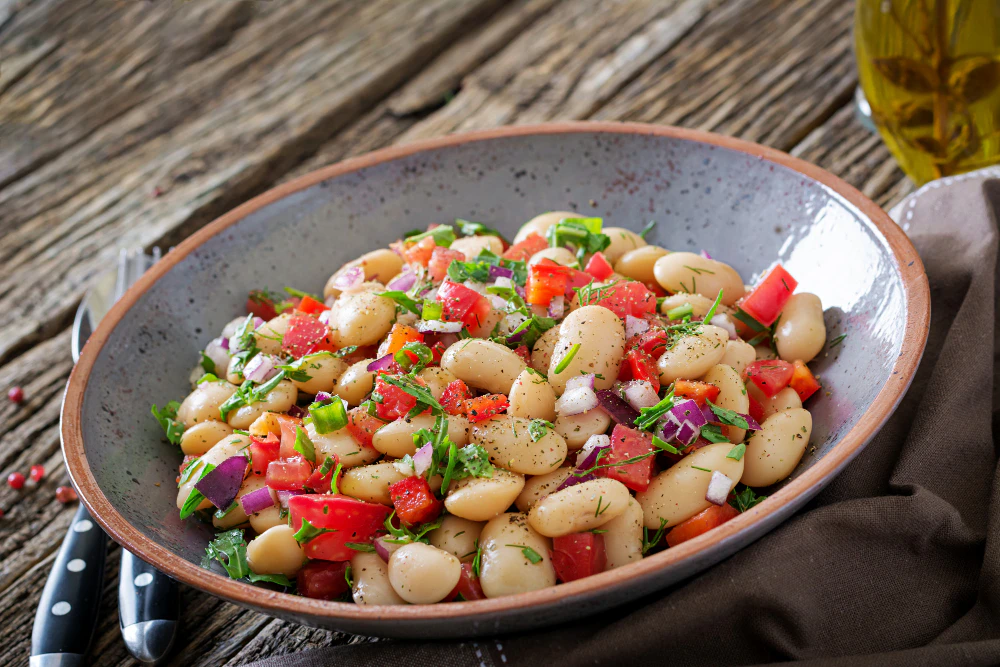 Ensalada templada de alubias con verduras